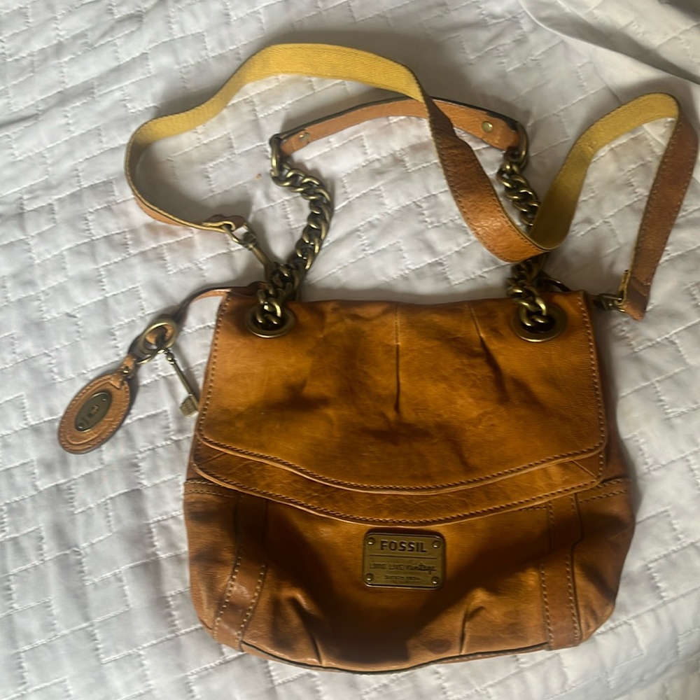 Fossil cross body, camel/mustard color leather bag